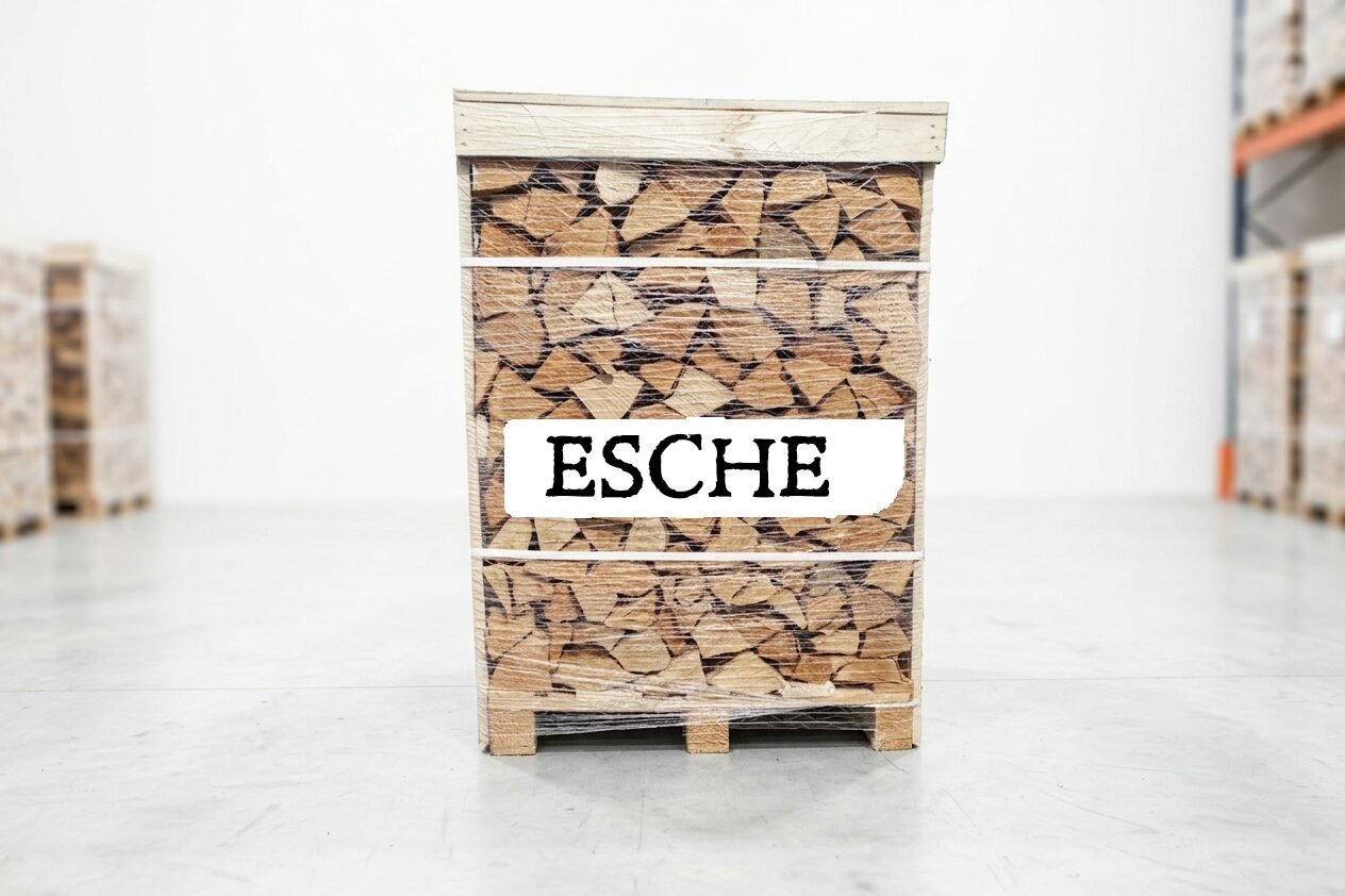 1RMLabelEsche_01_4aa29f94-4828-4acb-a546-8c37ffd2b2fc.jpg Brennholz Palette – Esche – 30/33 cm – kammergetrocknet – 1 RM - Image 1