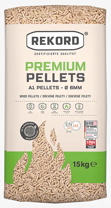 Pellet-Rekord-Front.webp Rekord Pellets ENPlus A1 – Palette (66Sack) 990kg - Image 1